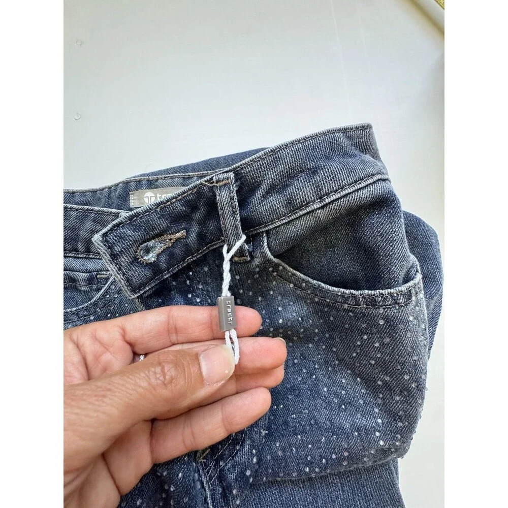 Tractr Girls Size 2 Wide Leg Jeans Blue Rhinestone Studded Denim Pants